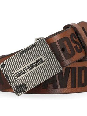 Harley-Davidson Mens Genuine Leather Grunge Belt Metal Buckle Brown Sizes 44